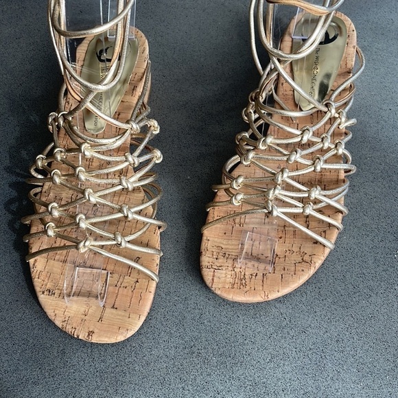 The Wishbone collection gold strappy goddess wrap around sandals - Picture 2 of 9